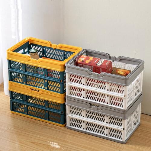 Collapsible Shopping Baskets Stackable Folding Grocery Fruit Vegetable Storage Crate with Handle for Food Milk Toys Books