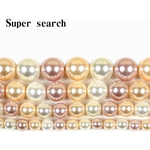 Yellow white pink 6-12mm Color Pearl Shell DIY Pendant Necklace Jewelry making Natural Color Pearl Round Loose Beads