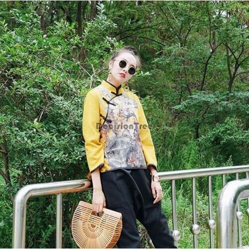 2021 womens long sleeve qipao blouse womens tops casual female streetwear chinese traditional cheongsam tops chiffon blouse