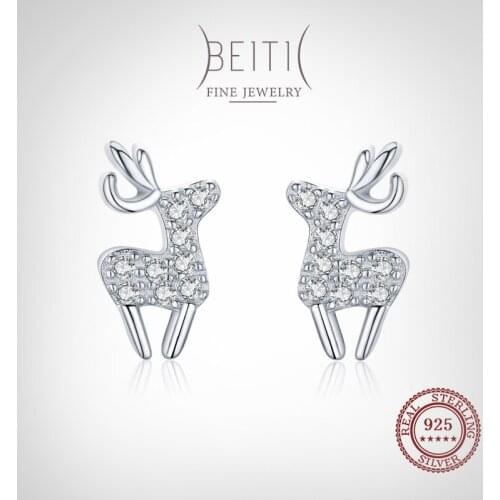 Beitil 100% 925 Sterling Silver Cute Deer CZ Stud Earrings For Women Girl Cute Accessories Fashion Jewelry Valentines Gift