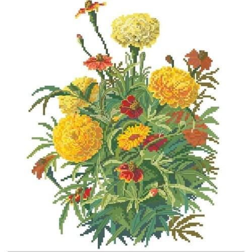 Gold Collection Counted Cross Stitch Kit Pot Marigold Flower Bouquet Flowers