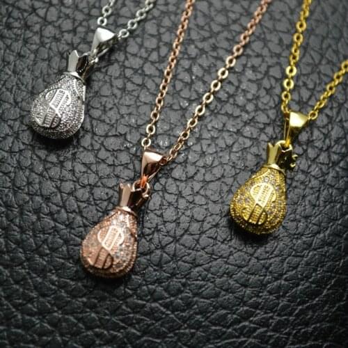 10pcs High Quality Fashion Men and Women Money Bag Pendants Silver Rose Gold Color Plated 16'' Copper Chain Necklaces