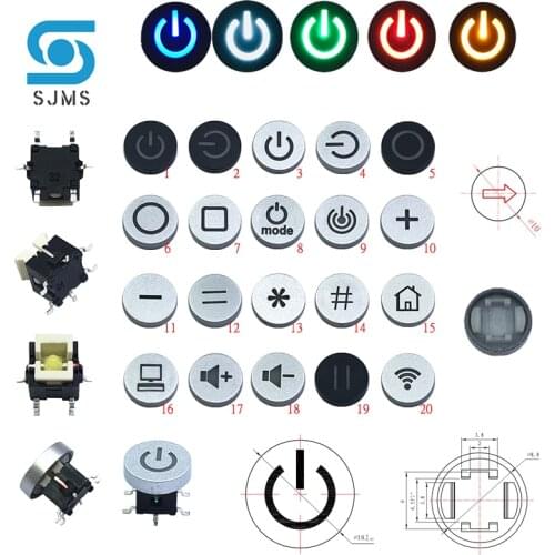 SJMS 2Pcs 6*6*7.2mm 6PIN SMD Through Hole Micro Push Button Tactile Momentary With LED Switch Tact Push Indication Button 1-171