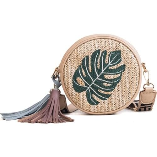 2018 Woven Bag Women Casual Summer Shoulder bags Female Pineapple Leaf Tassel Fashion Plant Zipper Lady Crossbody Bag Circular