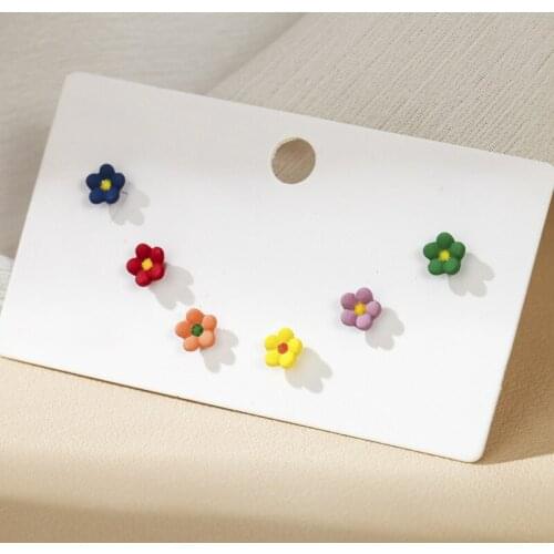 2020 New Korean Simple 6 Pcs/Set Colorful Flower Stud Earring For Women Girl Fashion Female Jewelry Birthday Party Child Gifts
