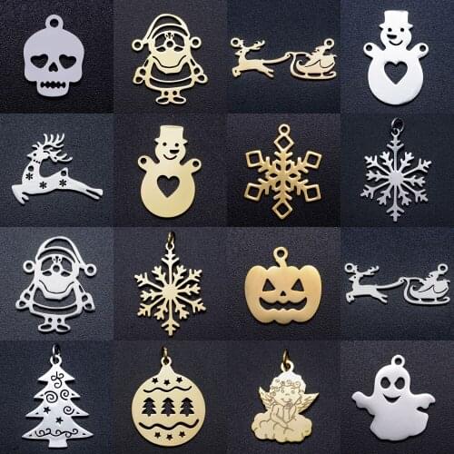 5pcs/lot diy christmas santa claus stainless steel connector charm wholesale halloween jewelry bracelet making connectors