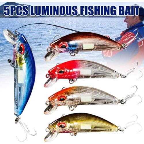 Saltwater Glow Lures 5pcs Luminous Plastic Fishing Lures Fluorescent Bait Treble Hooks WHShopping