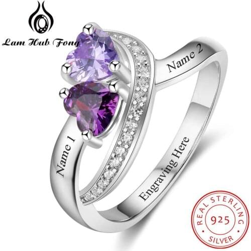 925 Sterling Silver Rings Prevent Allergy DIY Heart Birthstone Name Wedding Rings For Wife Anniversary Gift (Lam Hub Fong)