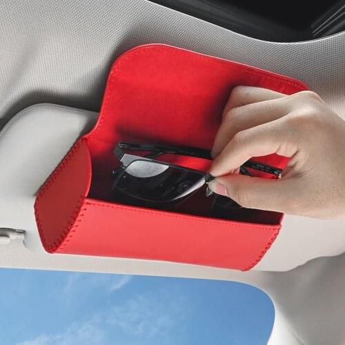 Car Visor Sunglasses Case Clip Hanger Magnetic Fastener Sunglasses Holder PU Leather Storage Box Eyeglasses Holder Car Interior