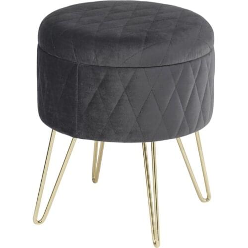 1PC Velvet Round Puff Storage Seat Ottoman Stool with Lid Storage Box Footstool with Gold Metal Feet for Sofa Bedroom Room