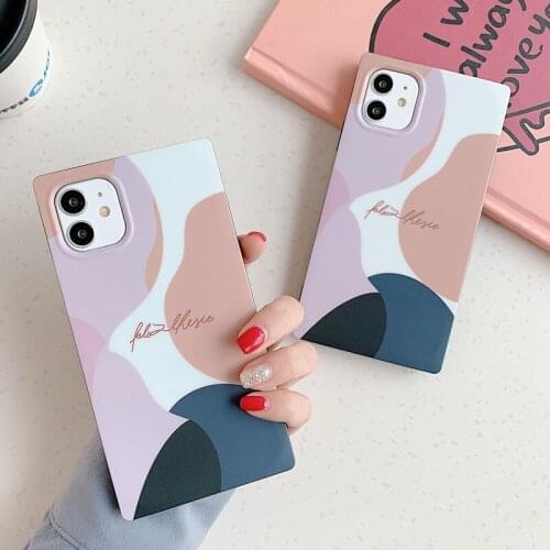 Right Angle Phone Case For iPhone 12Pro 12 11 Pro Max 7 8 Plus X XR XSMax SE2 Luxury Nordic Illustrated Soft IMD Shockproof Case