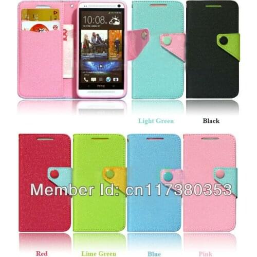 PU Leather Wallet Credit Card Slot Kick Stand Cover Case Pouch for HTC ONE M7 Black Blue Pink Green