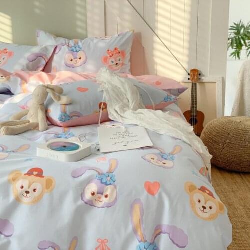 Disney Ballet Bunny Duffy Bear Bedding Set Cartoon Pure Cotton Duvet Cover Fitted Flat Bed Sheet Pillow Cases Girl Decor Bedroom