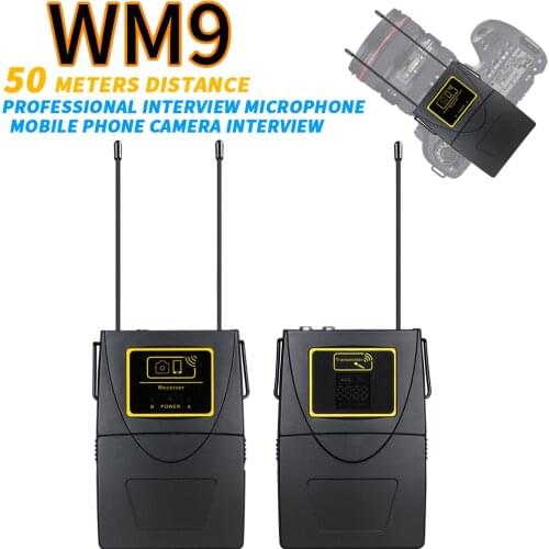 WM9 Pro UHF Dual-channel Wireless Lavalier Microphone Studio Recording Lapel Microphone for SLR Camera Smartphone