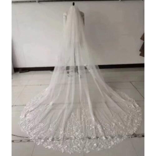 Long Bridal Veil Cathedral Length Wedding Veil Lace Edge Appliques Luxurious Wedding Veils White Ivory licras d mujer blanca NEW