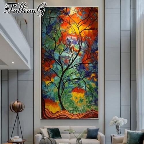 FULLCANG Abstract landscape colorful trees large diamond painting 5d diy full square round drill mosaic embroidery kits FC3685