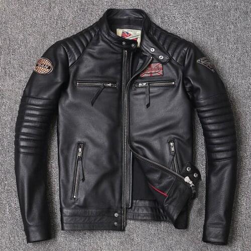 Motorcycle Genuine Leather Jacket for Men Style Jackets Slim Cowhide spring Coat Men