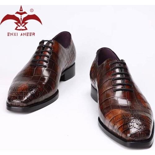Shoes Can Be Collected! 100% Genuine CRO Crocodile Leather Shoes Men Oxford Derby Shoes Wedding Party Career Shoes Custom Make