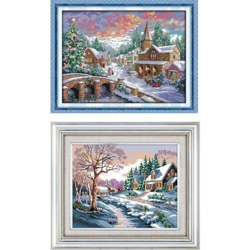 Joy Sunday Snow Scene Series Patterns Cross Stitch Kits DMC Print On Canvas 14CT Counted Chinese Embroidery Sets Home Decoration