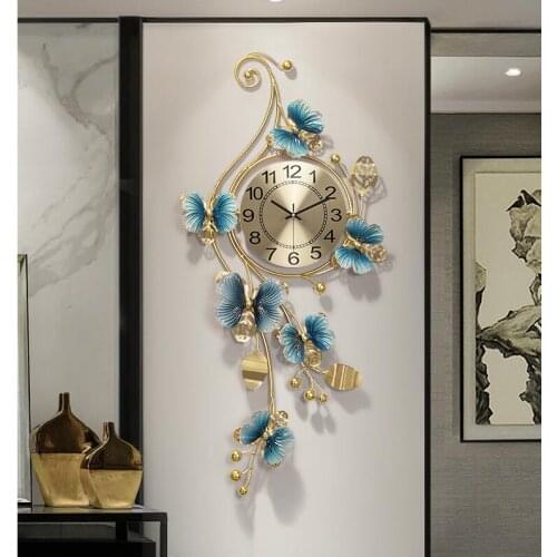 New Chinese Metal Butterfly Leaf Wall Clock Home Livingroom Wall Mural Decoration Restaurant Hall Mute Clock Wall Sticker Crafts