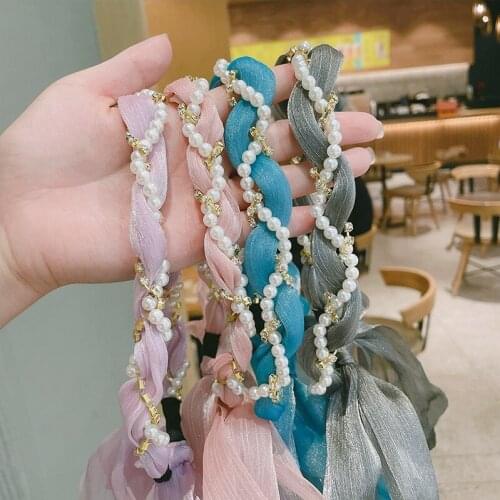 Korean 2021 New Women Pearl Hairbands Hair Chain Headdresses Girls Tassel Fashion Hairhoops Floral Hair Ribbon Hair Accessories