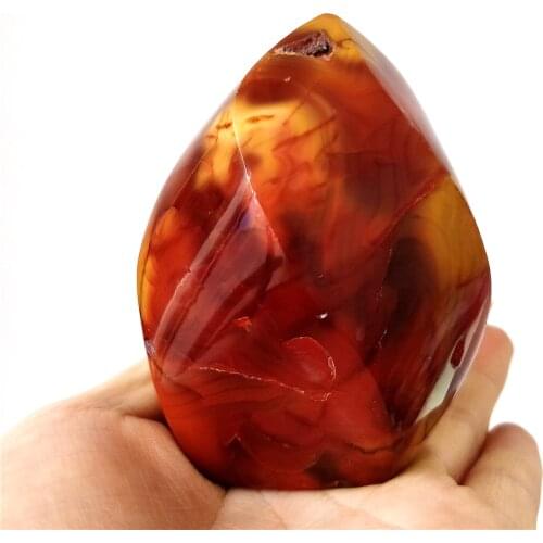 Natural Red Agate Onyx Polished Torch Rough Crystal Stone Flame Handicraft Room Decoration