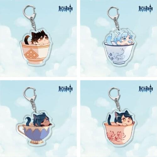 Q Edition Acrylic Keychain Kawayi Genshin Impact Anime Cosplay Super Cute Cat Style Character Accessories