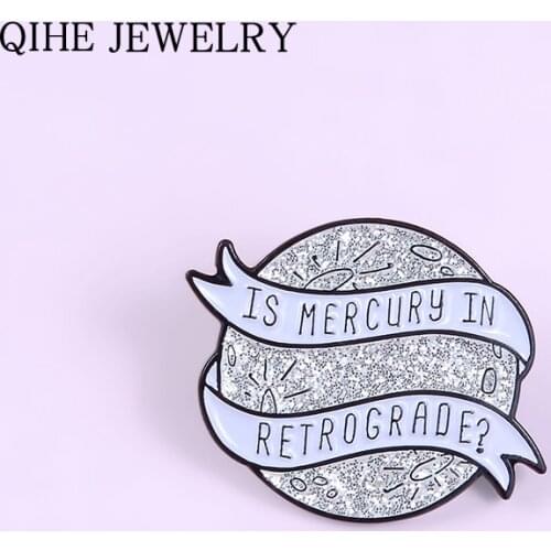 Mercury Retrograde Brooch Glitter Planet Enamel Pin Metal Badge Clothes Lapel Pins Button Universe Jewelry Gift for Women Men