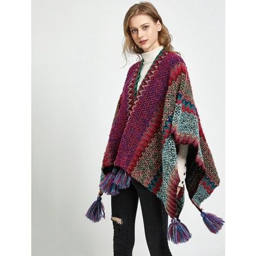 Christmas Scarf Gift Wool-like Pashmina Stripe Weave Cardigan Sweater Knit Ball Multi-Color Lovers Shawl Long Cashmere Poncho