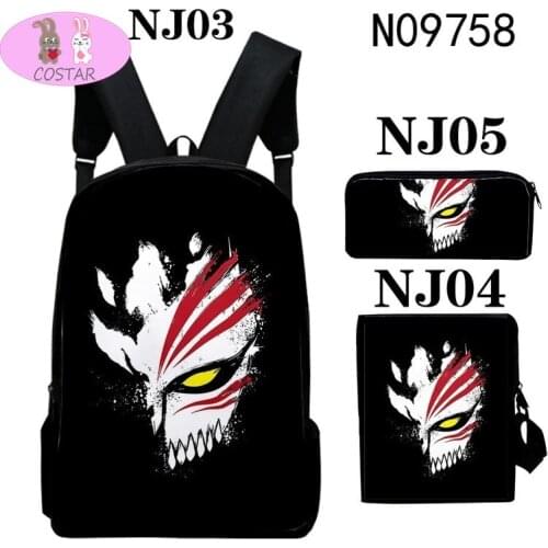 COSTAR 3pcs Anime Bleach Ichigo Kurosaki Backpack for Teenage Girls Boys School Bags Women Men Hip Hop Streetwear Backpack