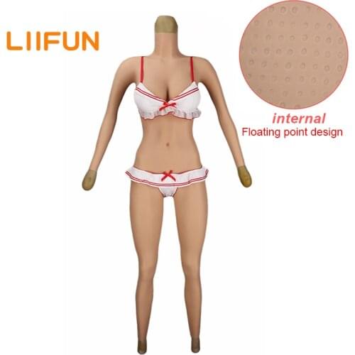 Liifun Silicone Crossdresser Bodysuit Breast Forms Male to Female False Boobs Penetrable Vagina with Arms Body Suits for Cosplay