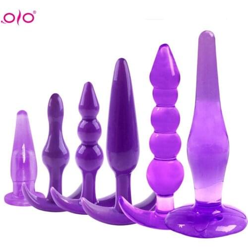 OLO 6Pcs/Set Men Silicone Smooth Anal Trainer Kit Butt Anal Plugs Couple Flirting Sex Toy Prostate Massager Masturbation Tool