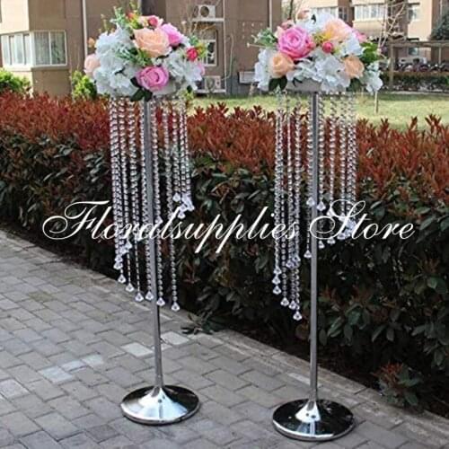 Wedding decoration crystal acrylic flower stand with acrylic beaded pendants Road Lead Flower Stand for wedding centerpieces