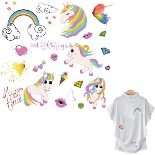 Unicorn Rainbow Patch Iron Clothes Heat Transfer Iron On Diy Accessory Fashion Stickers Thermal Transfers For T-Shirt