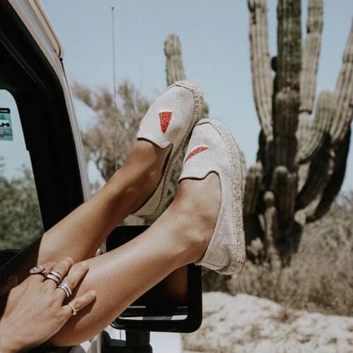 Watermelon Embroidery Espadrilles Flats for Women Comfortable Slip on Beach Flat Shoes Ladies Cavans Casual Shoes