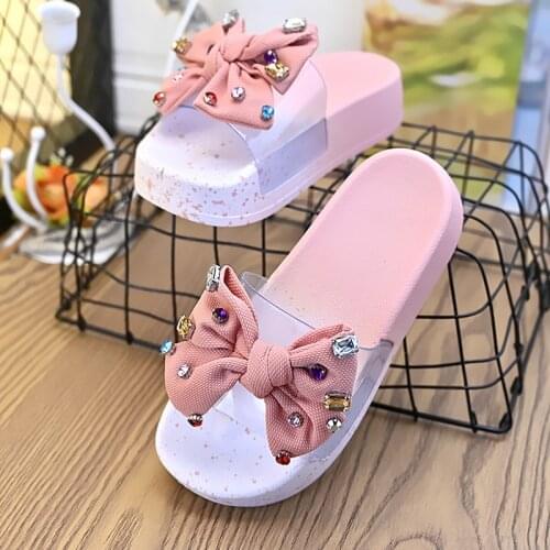 Transparents Platform Shoes Woman Summer Slippers EVA Beach Shoes Women Light Slippers Crystal Fashion Bathroom Slipper Bow