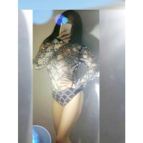 Spalking See Throug Diamond Latice Bodysuits Skeleton Costume Women Black White Party Skinny Celebrate Sexy Hot Dance Wear