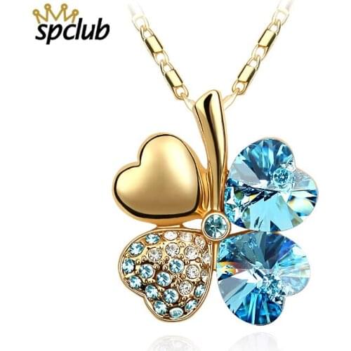 Love Heart Four Leaf Clover Pendants Necklaces For Women Girl Crystals From Swarovski Gold Color Fashion Birthday Lucky Gift