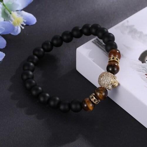 2019 Charm Black Lava Beads Bracelet Bangle Personality Micro Inset Black Zircon Skull Accessories Jewelry for women men