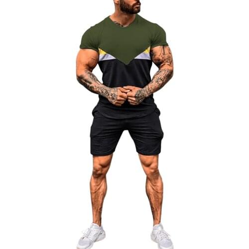 59# 2021 Mens Print Breathable Sports Leisure Jogging Short Sleeve + Sports Shorts Beach Pants Suit In Spring And Summer