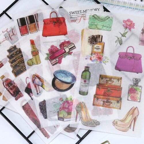 6pcs/set Fashion Pattern Sticker Cute Stationery Scrapbook Stickers Art Supplies Kawaii Personalized Stickers Sticker Flakes