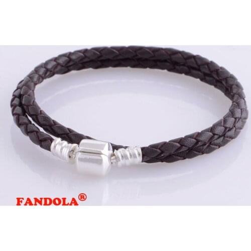 Authentic 925 Sterling Silver Jewelry Brown Leather Bracelet Free Shipping