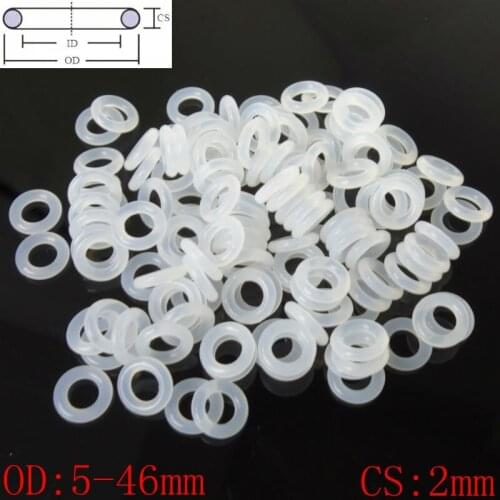 White Food Grade Silicon Rubber O-Ring Seals Washer Cross Section 2mm OD 5-46mm