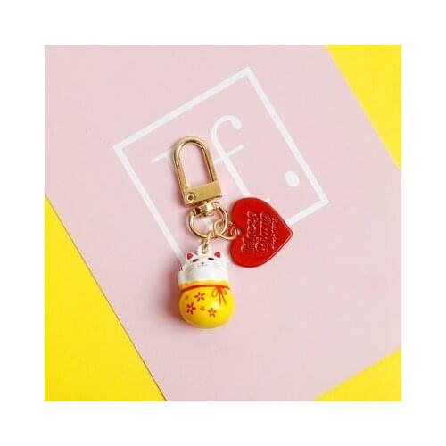 2021 Cute Cartoon Maneki Neko Lucky Cat Doraemon Bell Keychain For Women Key Chains Ring Car Bag Pendent AirPods D457