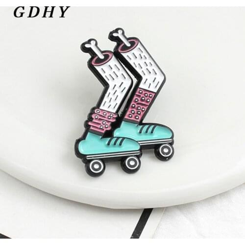 GDHY Zombie Skates Enamel Brooch Skeleton Green Skateboard Shoes And Pink Socks Enamel Pins Denim Personality Badge Jewelry