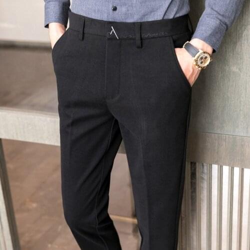 Autumn Winter Woolen Mens Pant 2021 Business Office Social Suit Pants Streetwear Vintage Casual Slim Fit Wedding Dress Trousers