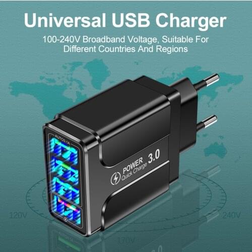 Quick Charge QC 3.0 4 USB Fast Charging Portable Phone Charger Travel Wall Adapter for iPhone X Xs 8 Xiaomi Huawei Samsung