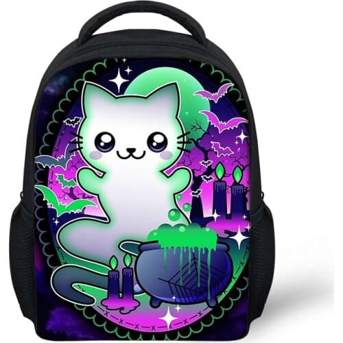 ELVISWORDS Brand Children School Backpack Ghost Cat Printing Small School Bags For Girls Boys Kids Bag Halloween Mochila Escolar