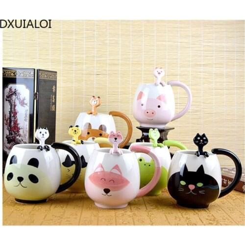 Creative Cute Cartoon Mug Ceramic Crafts Hand-painted Childrens Water Cup With Spoon Company Household Coffee Cup Milk Cup