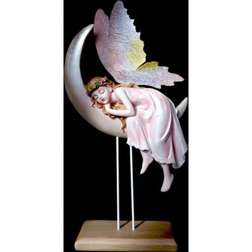 Creative Resin Flower Fairy Moon Girl Sculpture Ornament Home Living Room Desktop Furnishings Craft Fairy Miniature Garden Decor